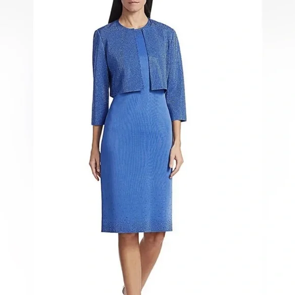 St John Liquid Milano Stud Knit Evening Crop Jacket Royal Blue Rhinestone Size 2 - Picture 3 of 9